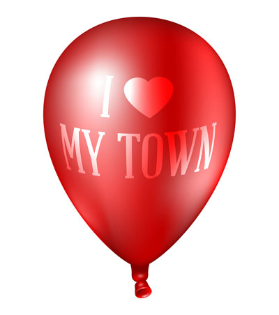 red balloon printed with I Love My Town